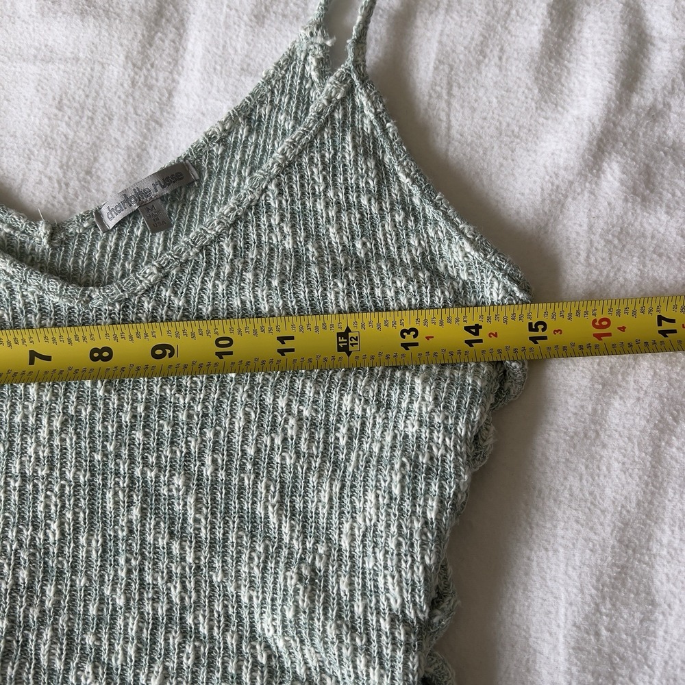 Vintage Charlotte Russe Green Knit Crop Cami Tank Top Side Lace Y2K Fairycore M - Picture 6 of 8